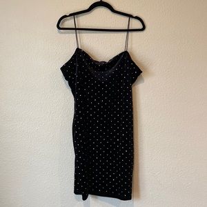 Never used strappy mini black velvet dress with rhinestones